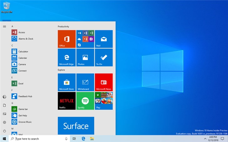 微软Windows 10 19H1快速预览版18362推送